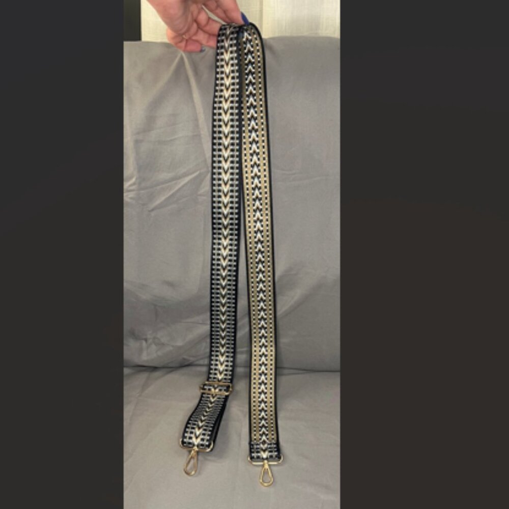 Black Patterned Adjustable Crossbody Strap, NWOT